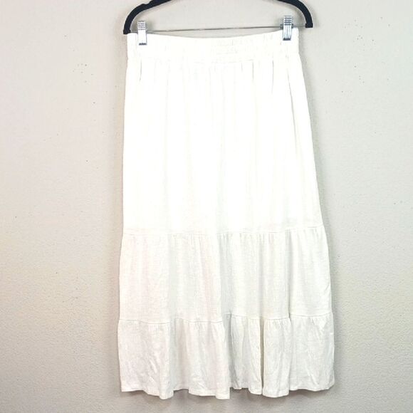 I.N. Studio Women White A-line Tiered Midi Skirt sz Small Cottagecore - Picture 1 of 8